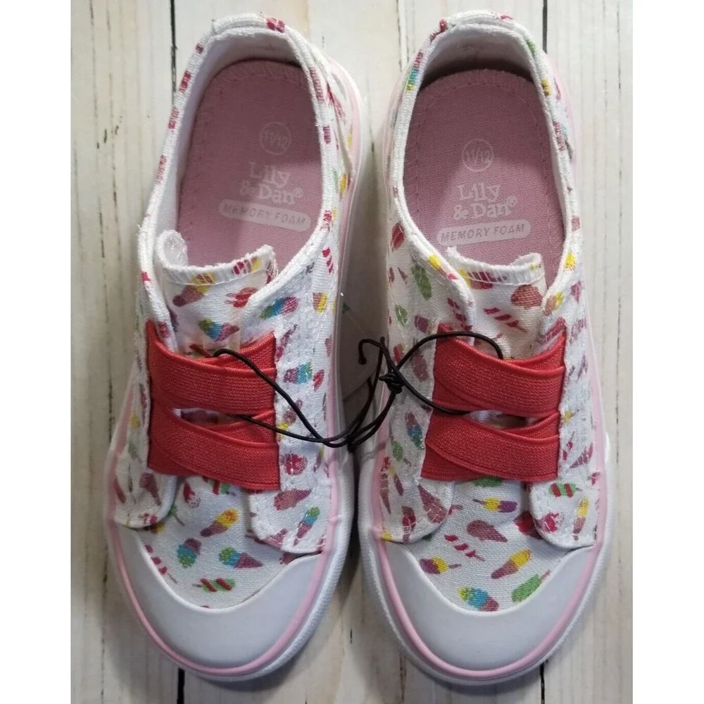 Girl's Sneakers Memory Foam Easy Slip-On Ice Cream Design New US Size 11/12